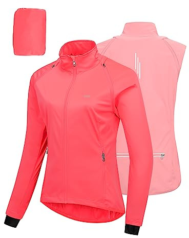 33,000ft Women's Cycling Jacket Waterproof Breathable Running Jacket Women High Visibility Reflective Cycling Vest with Removable Sleeves