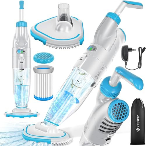 KESSER® Poolsauger mit Akku | elektrisch Pool Bodensauger Handsauger | Poolreiniger mit Filter & 2-Geschwindigkeits-System | Handsauger Reinigungsset kabellos bis zu 25 m³, Blau