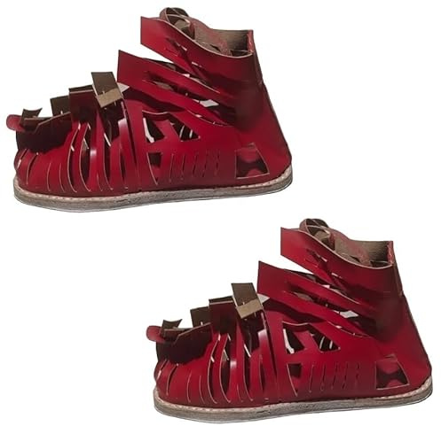 Mdhel Roman Caligae Red Leather Sandals, Lace-Up Legion Footwear, Historical Reenactment Costume Shoes (US 8)