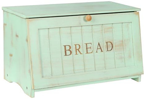 HOMEKOKO Large Wood Bread Box for Kitchen Counter, Retro Design Single Layer Bamboo Large Capacity Food Storage Bin (Mint Green)