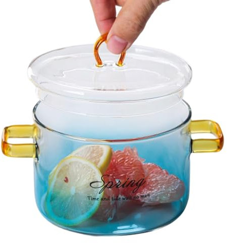 Pentole in per cottura sul fornello - Pentola in moderno trasparente da 900 ml con coperchio | Casseruola in resistente al calore per tagliatelle, zuppa, latte, tè | Adatto per stufa