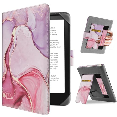 HoYiXi Universellt fodral för 7 tum Paperwhite/Colorsoft 2024 kompatibel med 6,8 tum Kindle Kobo Clara HD/Kobo Clara 2E eReader skyddskåpa med hopfällbart stativ inbyggd ficka, Dalipink