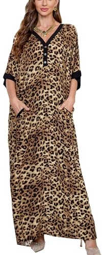YouKD Lång kaftan för kvinnor, sommarkaftan, bohemisk, etniskt mönster, maxiklänning, strandkläder, bikiniskydd, täckande kläder, skyddar mot solen, One Size