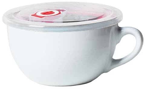 Heidouse Taza de sopa con mango y tapa de 700 ml de lavavajillas con babe de microondas de cerámica segura tazón vintage y acristalado para ensalada, cereal más, tazones cerreales