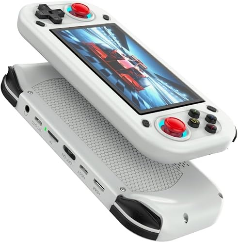 R43S - Consola de juegos portátil, 14000 juegos HD, mini consola de juegos retro, pantalla IPS de 4.3 pulgadas, 20 emuladores integrados, tarjeta SD de 64 GB, batería de 28000 mAh, regalo de
