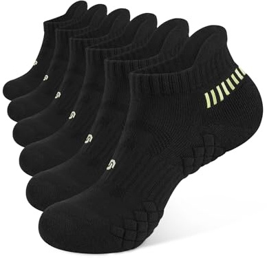 CLOSEMATE Calzini da Corsa Uomo 6 Paia, in Cotone 85% con Supporto Arco e Grip Antiscivolo - Ammortizzati e Traspiranti per Piedi Asciutti in Running, Palestra, Lavoro 6Nero 43-46