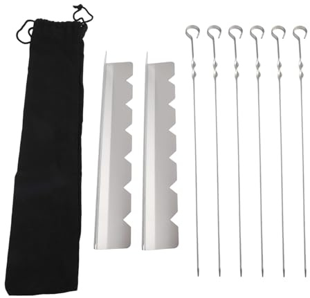FACAIIO Juego de pinchos de acero inoxidable para barbacoa (6 piezas) con soporte, cepillo de aceite y bolsa de almacenamiento, SUS304 resistente al óxido, herramientas reutilizables para parrilla