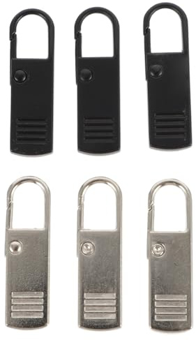 COHEALI 6 Pezzi Tiranti per Cerniera in Metallo Staccabili, Kit Riparazione Cerniere per Zaini e Borse, Estensione Zip Resistente Argento e Nero, Accessori Fai-da-te per Sartoria e Uso