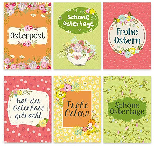 Papierdrachen 12 Osterkarten zum Sammeln und Verschicken - liebevoll gestaltetes Postkarten Set Osterblumen - Grußkarten Set 6