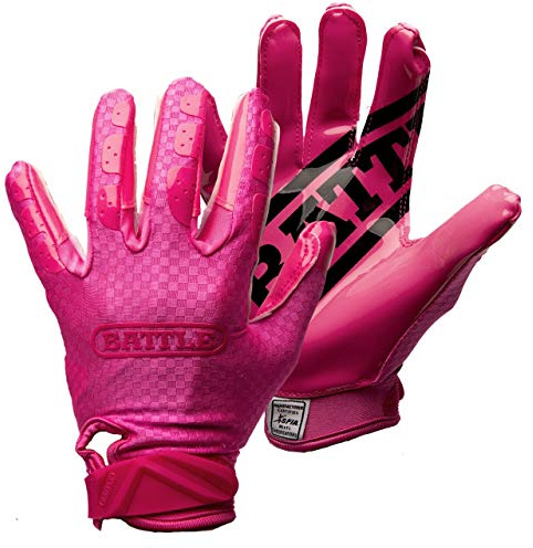 Battle Sports Triple Threat Wide Receiver Football Gloves, Ultra Stick Adult & Youth Gloves - Adult Large, Pink