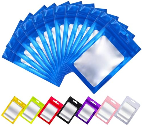Rimiko 100 Piezas de Bolsas de Aluminio Resellables, Bolsas Mylar Herméticas Planas para Alimentos, Bolsas Pequeñas con Cierre Zip, Bolsas Plásticas para el Embalaje del Producto (Azul, 10,5x15cm)