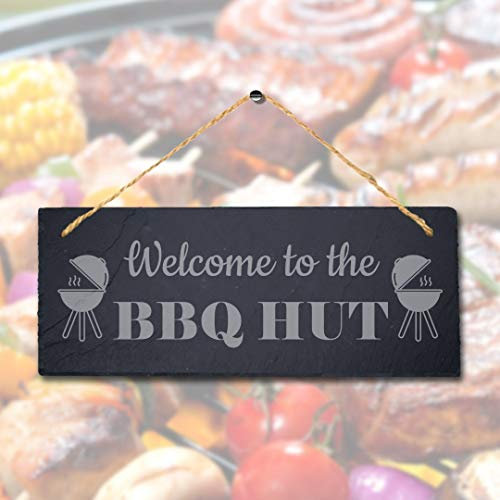 Stukk Hanging Slate Sign, BBQ Hut, 30cm x 12cm (Rectangle)