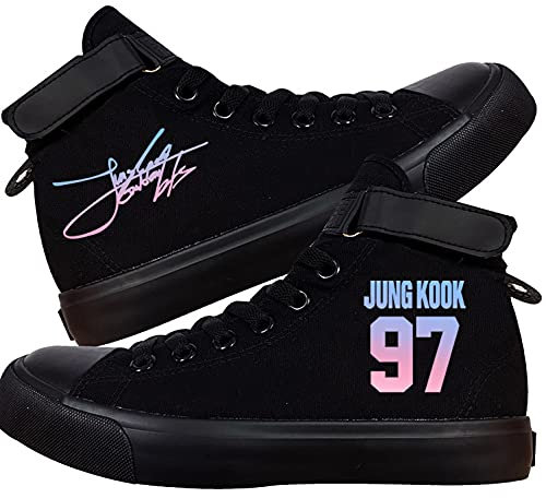KPOP Schuhe Jungkook Merchandise V Taehyung Jimin Suga JHope Jin High Top Canvas Sneakers High Top Schnürschuhe Freizeitschuhe, Schwarz 04, 6.5 Narrow
