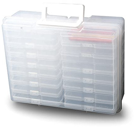 Zuvo Fotobox Aufbewahrungsbox | 16 Fächer mit Verstellbaren Trennwänden | Wasserdicht & Langlebig | Fotoaufbewahrungsbox für Fotos, Bastelbedarf & mehr | 35,5 x 12,5 x 27 cm