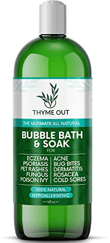 All Natural, Organic Plant Based Bubble Bath - Hypoallergenic Skin-Soothing Thyme Eczema Bath Soak with Colloidal Oatmeal - Sensitive Skin Bubble Bath for Kids & Adults - 16oz