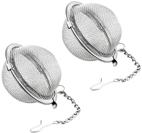 Mebamce 2pcs Stainless Steel Tea Strainer Infuser Balls Mesh Tea Filter with Extended Chain Hook (4.5cm)