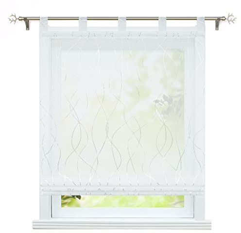 ESLIR Raffrollo mit Schlaufen Transparente Raffgardinen Schlaufenrollo Modern Gardinen Küche Voile mit Wellen-Muster Silber #1 BxH 100x150cm 1 Stück