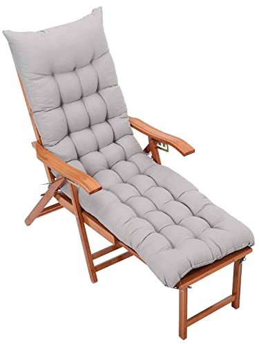 Warmiehomy Cuscino per sedia a sdraio con antiscivolo, 160 x 50 x 8 cm, per lettino da giardino, per esterni, spesso e confortevole, con fascia di regolazione, cuscino per sedia a sdraio, grigio