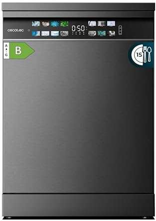 Cecotec Lave-vaisselle 60cm Bolero Aguazero 6700 Dark B Lave-vaisselle foncé, 15 couverts, Classe B, Moteur Inverter Plus, O2 Dry, Lavage Double Zone, Plateau Ajustable, Stockage Long et Turbo Dry+.
