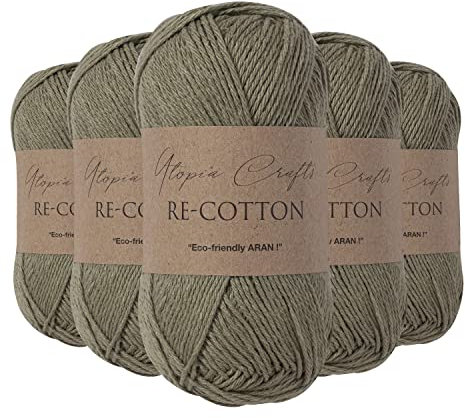 Utopia Crafts Re-Cotton Knitting Yarn, 5X 100g (Olive Haze)