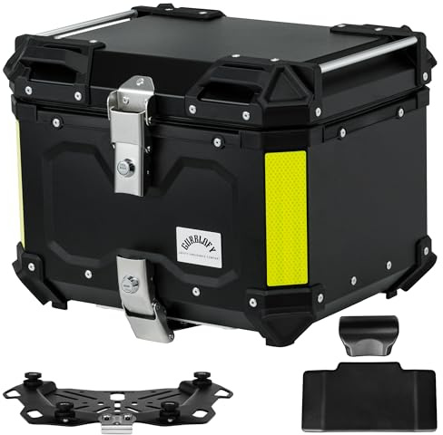 Gurblofy Motorcycle Top Case, 45L Aluminum Motorcycle Trunk, Tail Box Bag with Anti-Theft Lock System, Waterproof, Rustproof and Dustproof, Easy Installation with Universal Bracket, Black