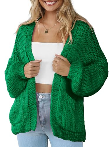 Women Cardigans Lightweight Casual Knit Long Sleeve Soft Pocketed Comfortable Cardigan Sweaters Kelly Green