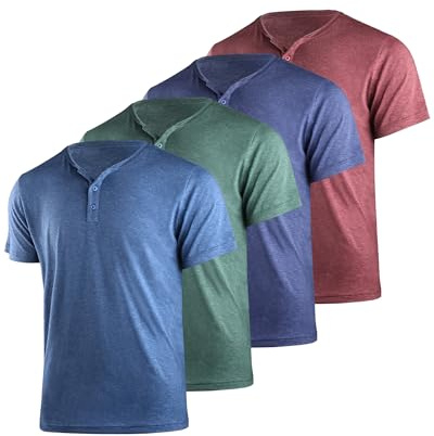 Liloak 3 Pack Henley Tee,Short Sleeve Henley Shirts for Men Multi Pack,Basic Men's 3Pack Henley Top,Classic Sports Tee 3 Button Breathable