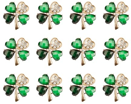 Rumyve12pcs Green Four-Leaf Clover Cute Brooch,Crystal Brooch Rhinrhine-diamond Button