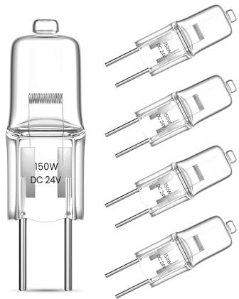 Klarlight Halogen Leuchtmittel GY6.35 150W, DC 24V Halogen-Niedervoltlampe G6.35 Warmweiß 3000K Halogenbirnen 2500lm Klare Kapsel 2-Pin Lampe für Diaprojektor, Stiftsockellampe, 5 Stück