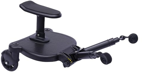 Tabla para cochecito de bebé negra de PP, PU y EVA con asiento extraíble, plataforma universal para cochecito con ruedas giratorias de poliuretano de 360°, tabla ajustable para cochecito (25 kg)