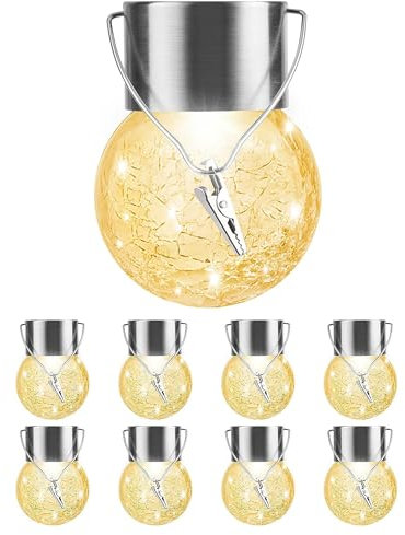 Hanging Solar Ball Lights, 8 Pack Upgrade Cracked Glass Hanging Ball Lights, Last Longer, Waterproof Outdoor Lanterns Decorative Globe Lights Solar Lighting for Garden,Party,Yard,Tree or Lawn