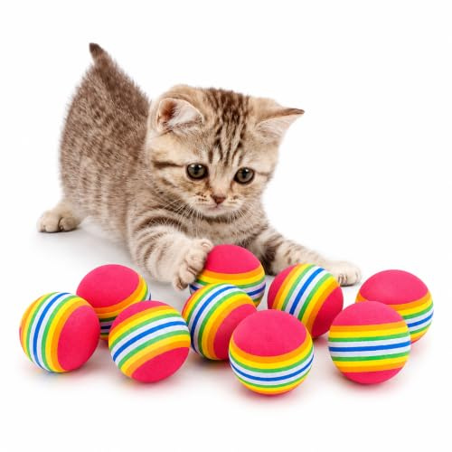 Vebetter Regenbogen Katzenball, 9 Pz 4,2 cm weicher Katzenball Interaktives Kätzchen Spielzeug Regenbogen Katzenbälle Bunte Schaumstoffbälle für Haustiere,Spielendes Kau-Übungsspielzeug, Cat Toy Ball.