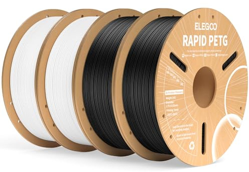 ELEGOO Rapid PETG Filament 1.75mm Schwarz Weiß 4 KG, High Speed 600mm/s 3D Drucker Filament Maßgenauigkeit +/- 0.02 mm, 1kg Pappspule(2.2lbs) Passend für die Meisten 3D Printer
