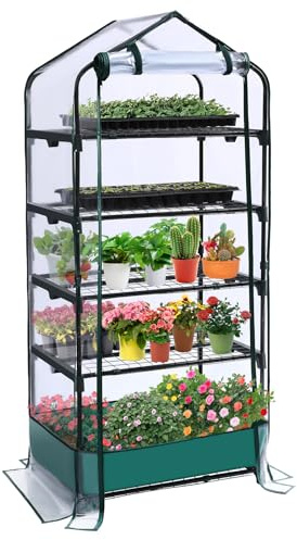 5 Tier Mini Greenhouse for Indoor Outdoor, Portable Green House with Durable PVC Cover and Shelves for Seedling, Heavy Duty Greenhouse with Waterproof Mat and Cover Tape, Gardening Gifts for Women Men