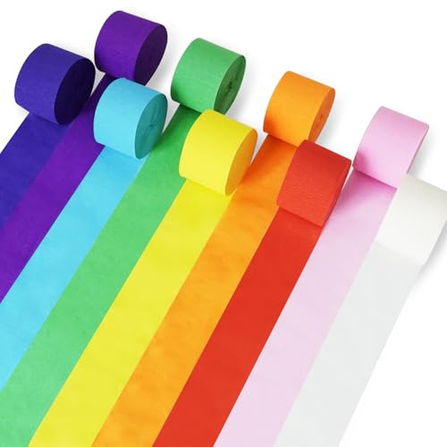 Papier Crepon Coloré, Lot de 9 Rouleaux 4,5 cm × 25 m Guirlandes et Bandes Décoratives en Papier Crépon, Idéal pour Anniversaires, Mariages et Décorations de Fête
