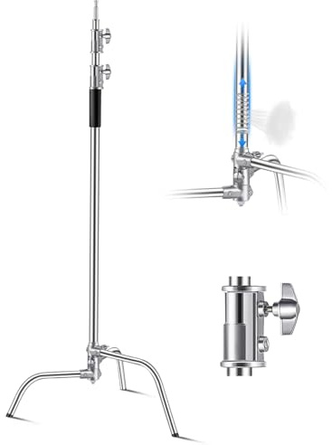 VEVOR C-format stativ, maximal höjd 330 cm, robust fotografiskt ljusstativ i rostfritt stål, lastkapacitet på 20 kg, för studio ljuslåda, monoblock, reflektor