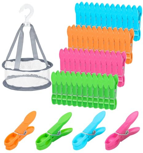 MICHIHOMIE 48 Packs Clothes Pegs for Washing Line with Bag, Windproof Washing Pegs Mark Free, Strong Grip Minky Pegs, Plastic Non Slip Laundry Pegs for Washing Line Outside Home and Garden