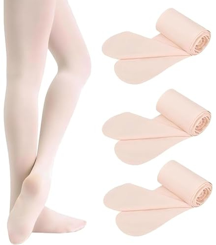 AYNKH 3 Pairs Ballet Tights, Pale Pink Soft Stretch Footed Dance Convertible Tights Ballet Legging Stocking for Girls Kids Students Training Dance (UK, Age, One Size, Regular, L)
