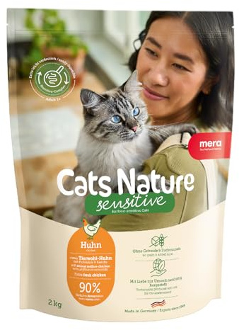 MERA Cats Nature Sensitive Huhn Katzenfutter Trocken 2kg | Mono-Protein, getreidefrei & zuckerfrei | Katzen Trockenfutter hoher Fleischanteil & leicht verdaulich