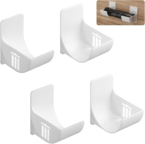 2 Pairs Bin Bag Holders – Wall Mounted Plastic Bag Holders with Self-Adhesive Design – Punch-Free Bag Holders for Kitchen, Bathroom & Storage – Ideal for Trash Bags, Grocery Bags & Rubbish Bags