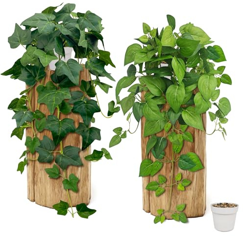 SHEPIN 2 Stück Hängepflanze Künstlich 68cm, Künstliche Efeu und Efeututen im Topf, Kunstpflanze Hängend Pflanzen wie Echt, Fake Pflanzen Artificial Plants Deko für Indoor Zimmer Outdoor Garten Deko