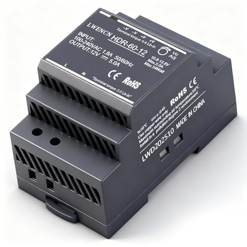 Kssvzz Hutschienen-Netzteil 12V DC 5A 60W, Eingang 100-240V AC 50/60 Hz DIN-Schienen-Transformator für Heim- oder Industrieautomation