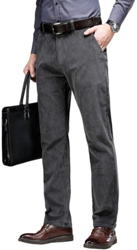 Oanviso Homme Pantalon en Velours Hiver Chaud Chino Pantalons avec Poches Vintage Élastique Business Doux Mode Pants de Costume Coupe Droite A Gris Foncé XXL
