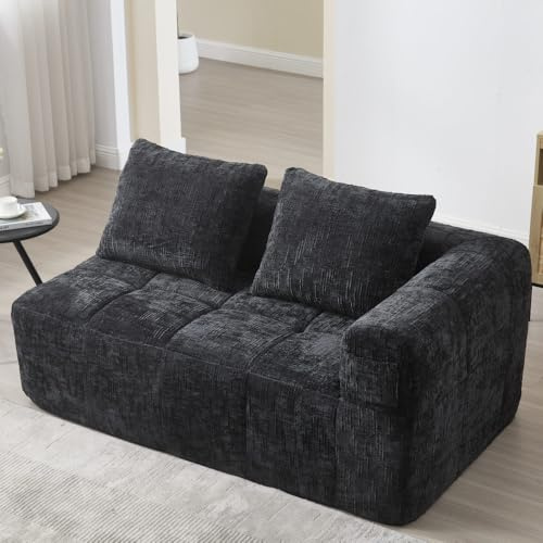 Sapgaks Canapé convertible de 1 à 3 places, canapé modulaire, canapé d'angle modulaire, avec poches latérales, en chenille, avec méridienne et accoudoirs, coussin d'assise inclus (noir + chenille + 2