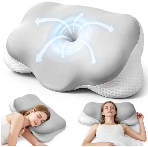 Ecliptron Almohada Cervicales y Cuello, Almohada Viscoelastica Transpirable con Altura Regulable, Funda Desmontable, Almohada Ergonómica para Dormir de Lado, Boca Arriba y Boca Abajo (Gris)