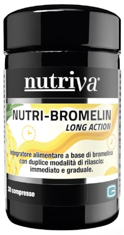 NUTRIVA 30 Compresse Integratore Drenante, Nutri Bromelin Long Action, Formula con Bromelina, Rilascio Immediato e Prolungato, Supporto Al Microcircolo e Cellulite, Gambe Leggere
