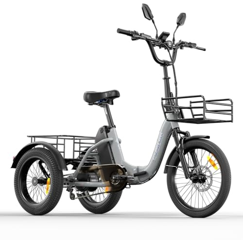 AG1 Pro triciclo elettrico per adulti con batteria 48V e 150km di autonomia, bici elettrica pieghevole in alluminio con freni Shimano MT200, cargo bike con sblocco NFC e retromarcia