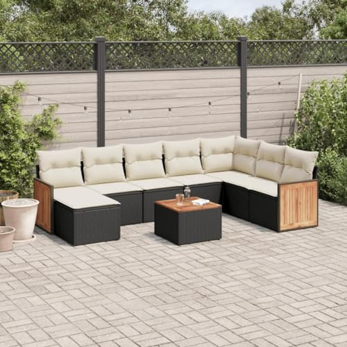 kithwjll Ensemble de meubles de jardin 9 pièces avec groupe de salon, salle à manger et siège, rotin synthétique résistant aux intempéries, avec coussins, table, tabouret et espace de rangement, idéal