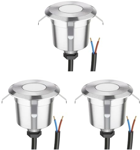 ledscom.de 3 pièces LED encastrées dans le sol AGENA pour l'extérieur, IP65, inox, rond, 60mm Ø, blanc chaud