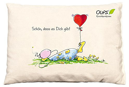 Cojín de huesos de cereza de Oups 26 x 19 cm, con mensaje: qué bueno que existes